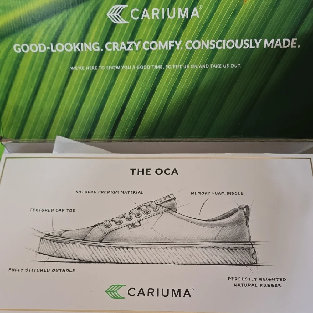 Cariuma Taupe Canvas Sneakers with Cream and Green Accents - Picture 3 of 4